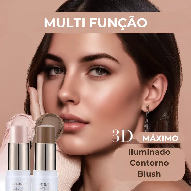 Bastão 3 em 1 - Blush, Iluminador e Contorno