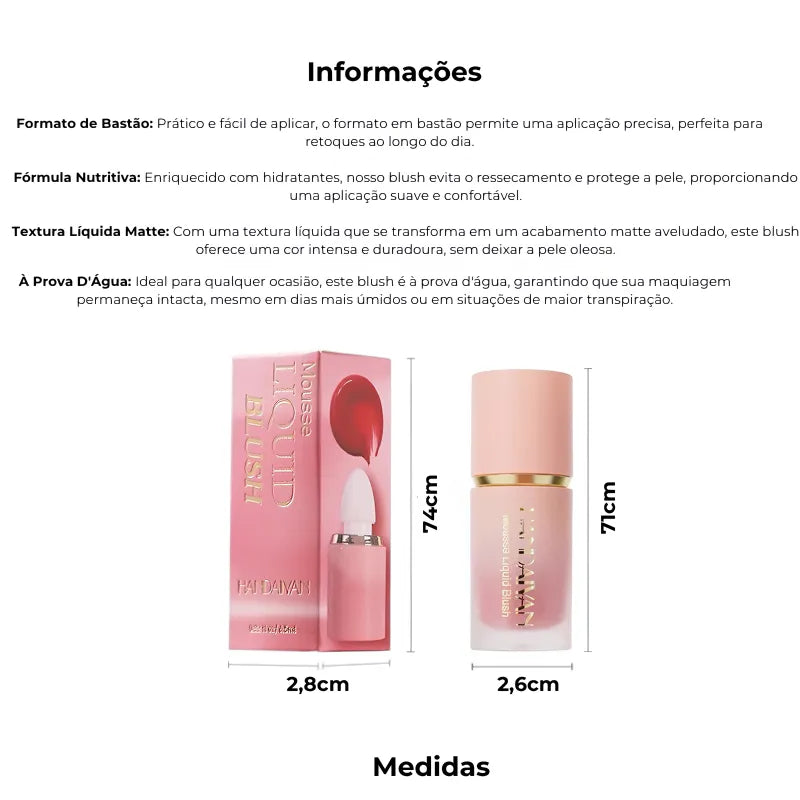 Maquiagem - Blush Stick Líquido Matte Nutritivo com Hidratante