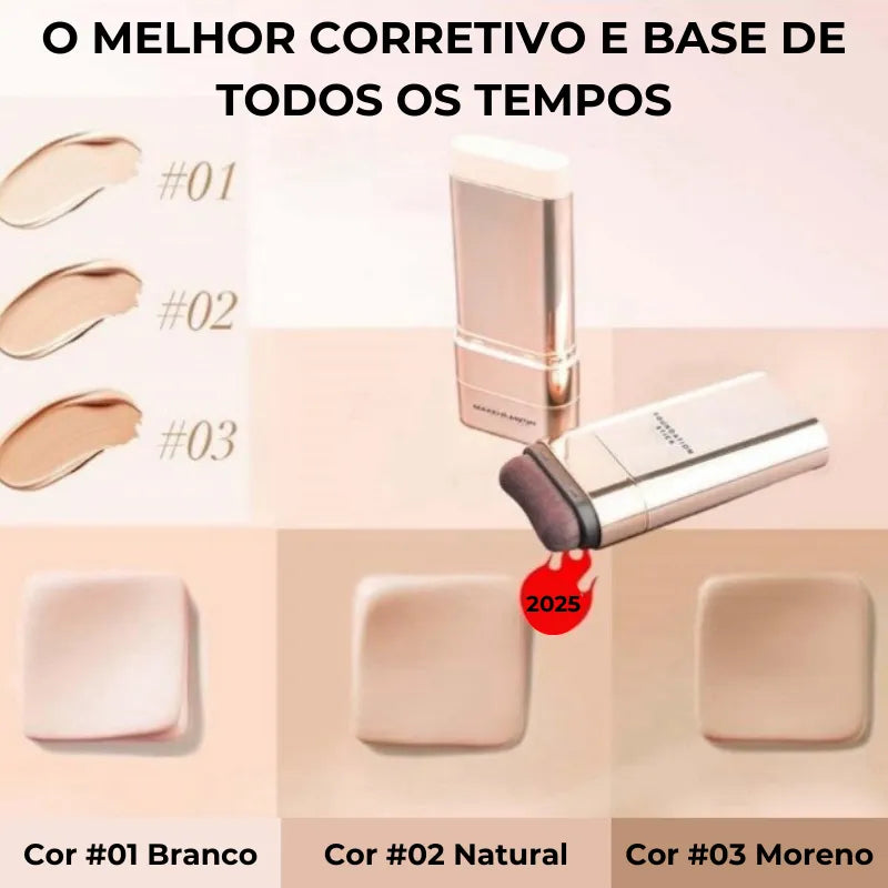 Corretivo Base Stick Coreano 2 em 1 – Cobertura Perfeita 100% e Natural