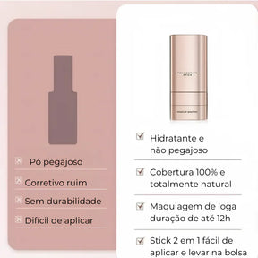 Corretivo Base Stick Coreano 2 em 1 – Cobertura Perfeita 100% e Natural