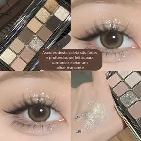 Sombras Glam Pro 12 Cores – Foscas, Brilhantes e Glitter Resistentes à Água