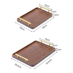 Bandeja Decorativa de Madeira Retangular com Alça Lenogue