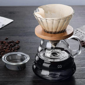 Bule de Café de Vidro Borossilicato com Coador de Café tipo Hario V60 Lenogue