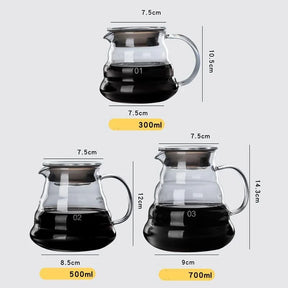 Bule de Café de Vidro Borossilicato com Coador de Café tipo Hario V60 Lenogue