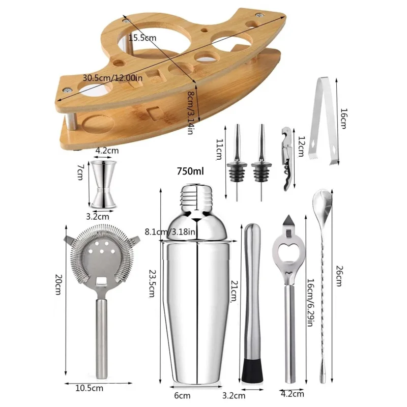 Kit Conjunto Bartender Aço Inoxidável Shaker e Ferramentas para Coquetel Lenogue