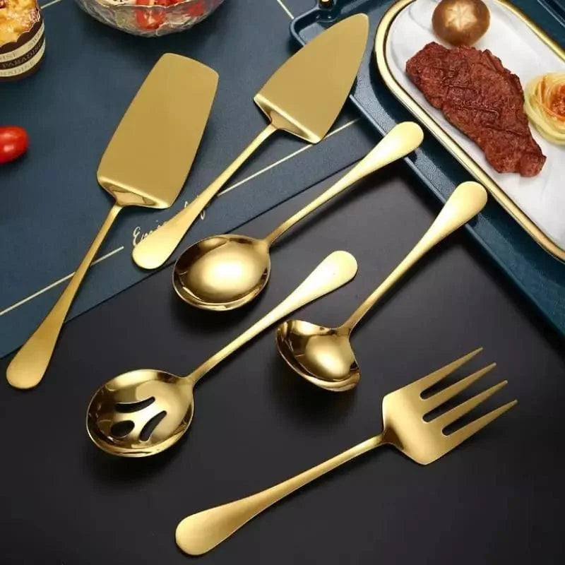 Kit Utensílios de Cozinha 6 Peças Inox Dourado Lenogue