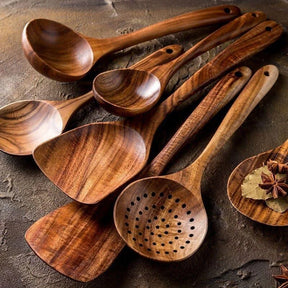 Kit Utensílios de Cozinha 7 Peças de Madeira Lenogue