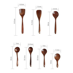 Kit Utensílios de Cozinha 7 Peças de Madeira Lenogue