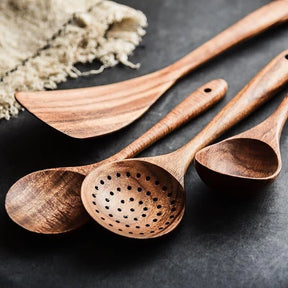 Kit Utensílios de Cozinha 7 Peças de Madeira Lenogue