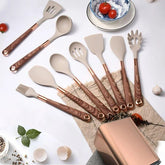 Kit Utensílios de Cozinha Silicone 10 Peças com Organizador Rosé Lenogue