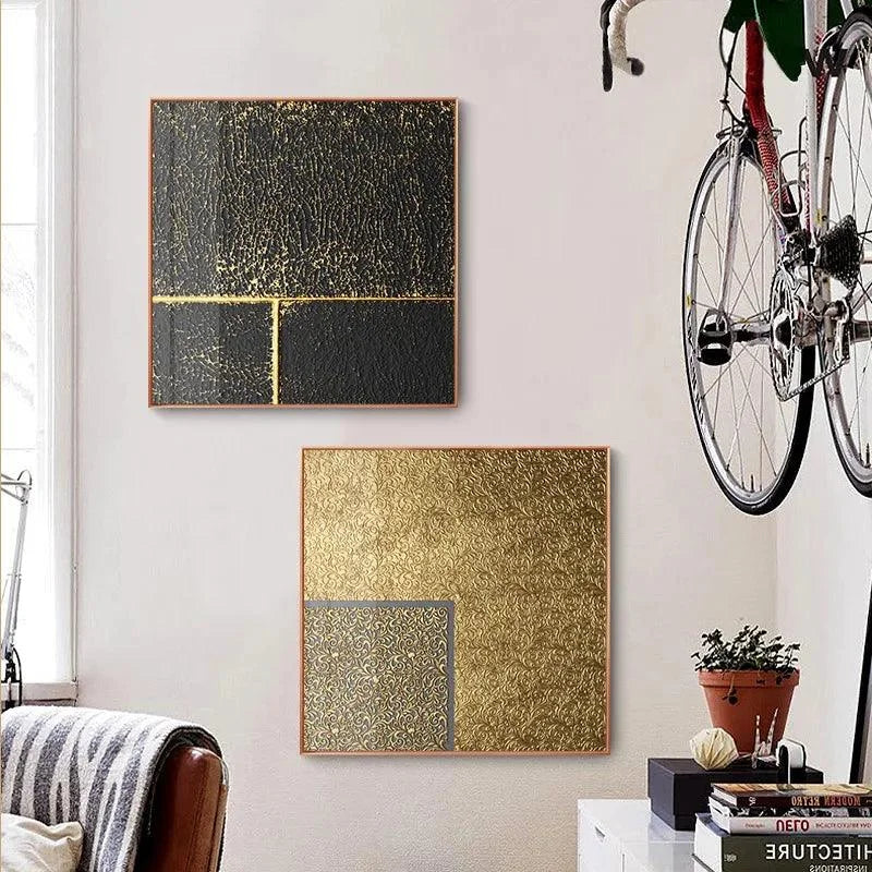 Quadro Abstrato de Luxo Dourado em Arte Nórdica Minimalista Lenogue