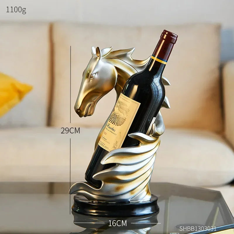 Suporte para Vinho Cavalo Decorativo em Resina Estilo Luxo Lenogue